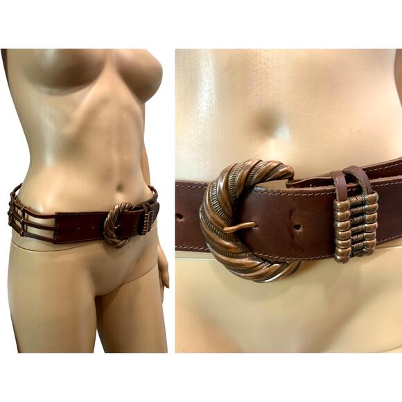 80s Compagnie Internationale Express Brown Leather Mesh Belt Copper Buckle main image 9